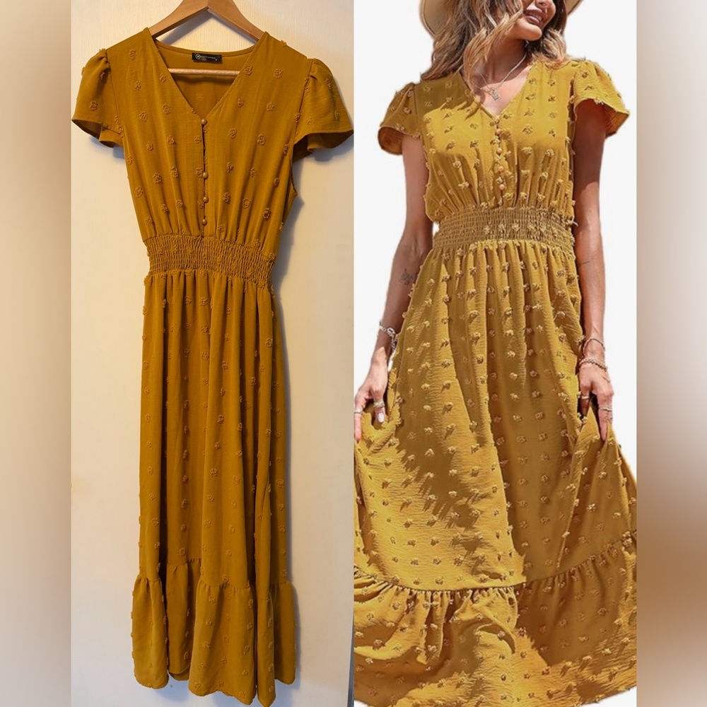 PrettyGarden Mustard Smocked Maxi Dress